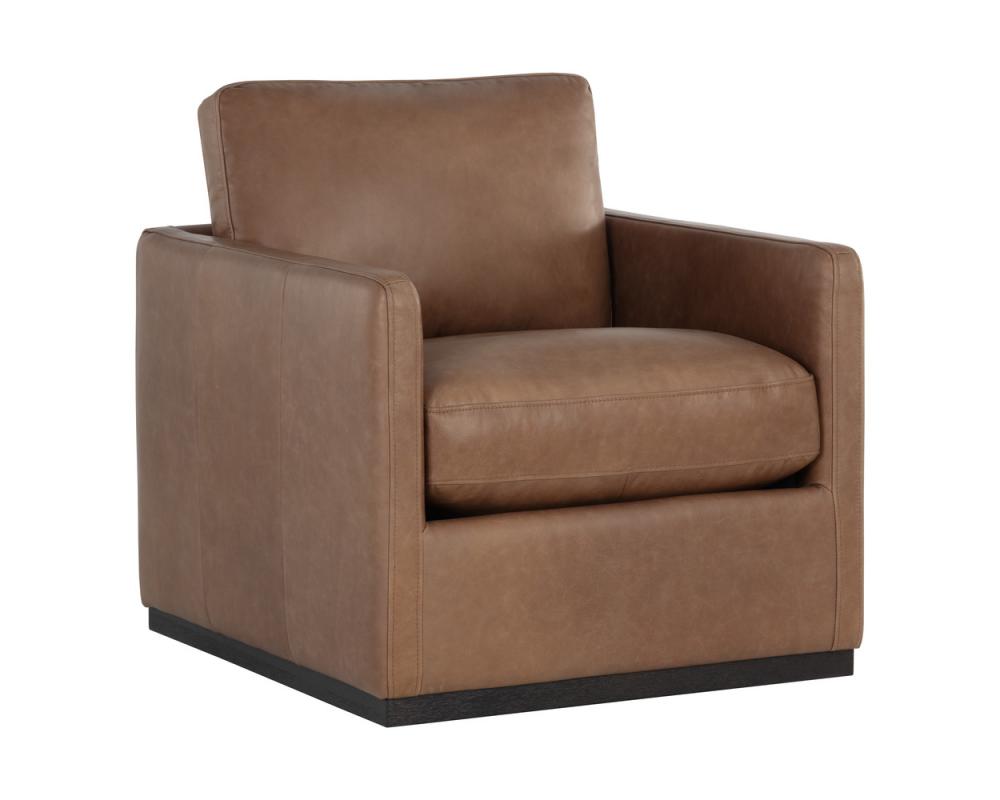 PORTMAN SWIVEL LOUNGE CHAIR - MARSEILLE CAMEL LEATHER