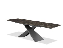 Mobital DTA-CENT-NODE-PCBLA - CENTURY    Double Extension  Dining Table  Noir Desir Ceramic Top,  Black Powder Coated Steel Base
