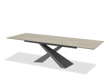Mobital DTA-CENT-TRAV-PCBLA - CENTURY    Double Extension  Dining Table  Travertino Ceramic Top,  Black Powder Coated Steel Base
