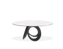 Mobital DTA-OPTI-WHIT-BLROU - OPTIC    Round  Dining Table  High Gloss White Ceramic Top,  Black Powder Coated Steel Base