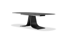 Mobital DTA-PONZ-BLAC-PCBLA - PONZA    Oval  Dining Table  Black Modern Melt Glass ,  Black Powder Coated Steel Base