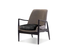 Mobital LCH-REYN-BLAC-GREY - REYNOLDS      Lounge Chair Ash Grey Seat, Black Leather Seat Cushion /  Black Ash Wood Frame