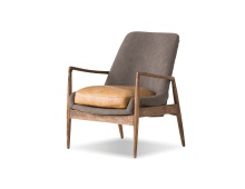 Mobital LCH-REYN-GREY-TAN - REYNOLDS      Lounge Chair Ash Grey Seat, Tan Leather Seat Cushion /  Natural Ash Wood Frame