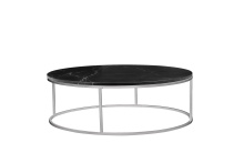 Mobital WCO-ONIX-BLBS-RO2PC - ONIX    Round  Coffee Table Black Semi-Honed Marble  Brushed Stainless Steel base