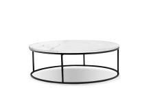 Mobital WCO-ONIX-WHBL-RO2PC - ONIX    Round  Coffee Table White Semi-Honed Marble  Black Powder Coated Frame