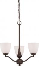 Nuvo 60/5136 - Patton - 3 Light Chandelier (Arms Up) with Frosted Glass - Prairie Bronze Finish