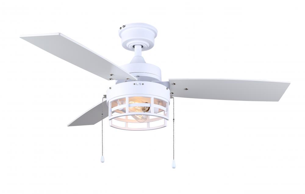 CFan 42", ATTLEY MWH, 3 MDF Blades, 4#, Downrod Mount, Pull Chains, 2 x 4W B-LST45-4 Bulbs Inc.