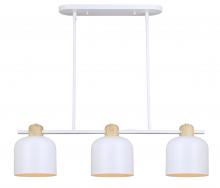 Canarm IPL1152A03WHW - CALEB, MWH + Faux Wood Color, 3 Lt Rod Pendant, 60W Type A, 32" W x 16 - 58" H x 7" D