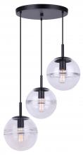 Canarm IPL1051A03BK - NEO, IPL1051A03BK, MBK Color, 3 Lt Cord Pendant, Clear Glass, 60W Type A