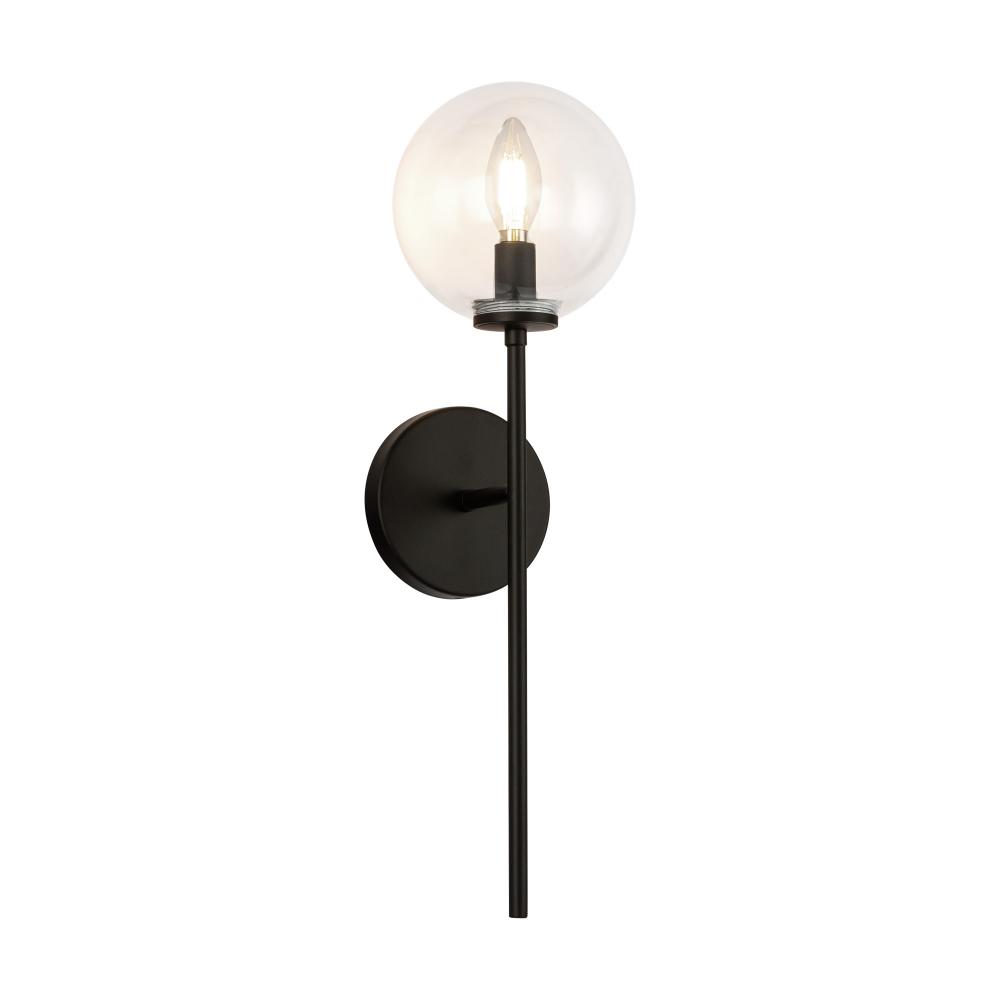 Cassia 1 Head Matte Black/Clear Glass 1 Light Wall Vanity