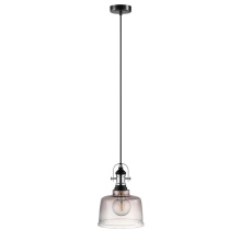 Eglo 202424A - 1 LT Pendant w/ Matte Black & Chrome Finish & Smoked Glass Shade