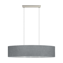 Eglo 202944A - 2 LT Oval Pendant w/ Matte Nickel Finish & Grey w/ Silver Interior Fabric Shade