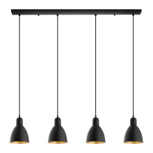 Eglo 203445A - 4 LT Linear Pendant w/ Black Finish & Black & Gold Shades