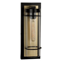Eglo 206291A - 1 LT Outdoor Wall Light w/ Black Finish, Brushed Gold Backplate & Clear Glass Shade