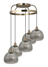 Eglo 206361A - 5 LT Cascaded Pendant w/ Brushed Gold Finish & Metalic Smoked Glass Shade