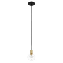 Eglo 206858A - 1 LT LED Mini Pendant w/ Black Finish & Brushed Gold Accents w/ Clear Glass Shade
