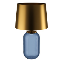 Eglo 390064A - 1 LT Table Lamp w/ Transparent Indigo Glass Base & Brushed Gold Metal Shade