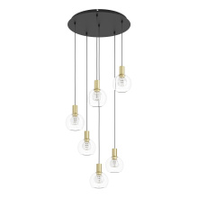 Eglo 390279A - 6 LT LED Cascade Pendant w/ Black Finish & Brushed Gold Accents w/ Clear Glass Shades