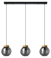 Eglo 390318A - 3 LT Linear Pendant Black w/ Wood Accent Finish & Chrome Smoked Glass Shade