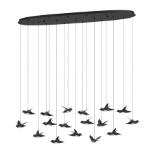 Eglo 390353A - 17 LT LED Linear Pendant w/ Black Finish & Black Chrome Bird Shaped Shades