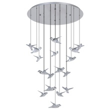 Eglo 390402A - 17 LT LED Cascaded Pendant w/ Chrome Finish & Chrome Bird Shaped Shades w/ Acrylic Diffusers