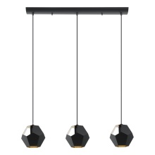 Eglo 39634A - 3 LT Linear Pendant w/ Black Finish & Black w/Gold Interior Shades