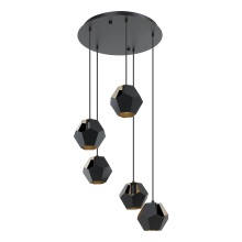 Eglo 39635A - 5 LT Cascade Pendant w/ Black Finish & Black w/Gold Interior Shades