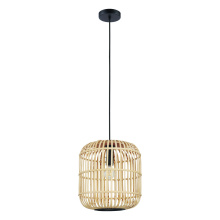 Eglo 43216A - 1 LT Pendant w/ Black Finish & Open Frame Natural Wood Shade