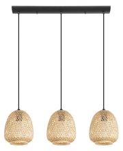 Eglo 43262A - 3 LT Linear Pendant w/ Black Finish & Bamboo Shades