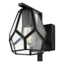 Eglo 43645A - 1 LT Wall Sconce w/ Black Finish & Clear Geometric Glass Shade w/ Black Accents