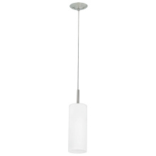 Eglo 85977A - 1 LT Mini Pendant w/ Matte Nickel Finish & White Frosted Cylinder Glass Shade