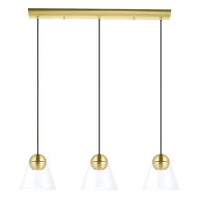 Eglo 99629A - 3 LT Linear Pendant w/ a Brushed Brass Finish & Clear Cone Glass Shades